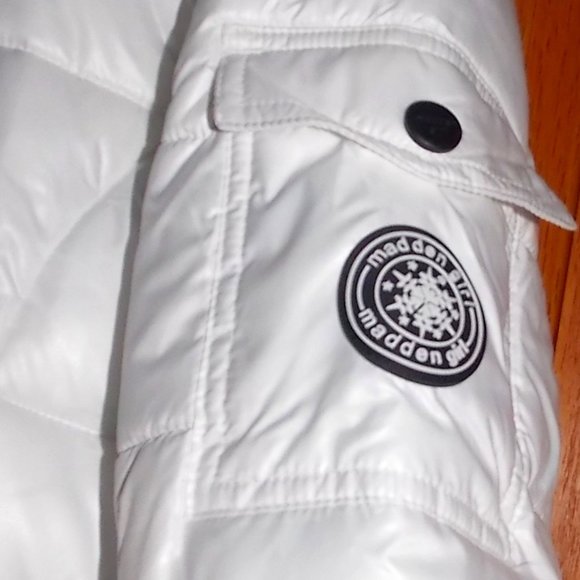 NWT Madden Girl WHITE w BlacK Fur Trim Hooded Quilted Winter Puffer Coat Parka L - Picture 4 of 12